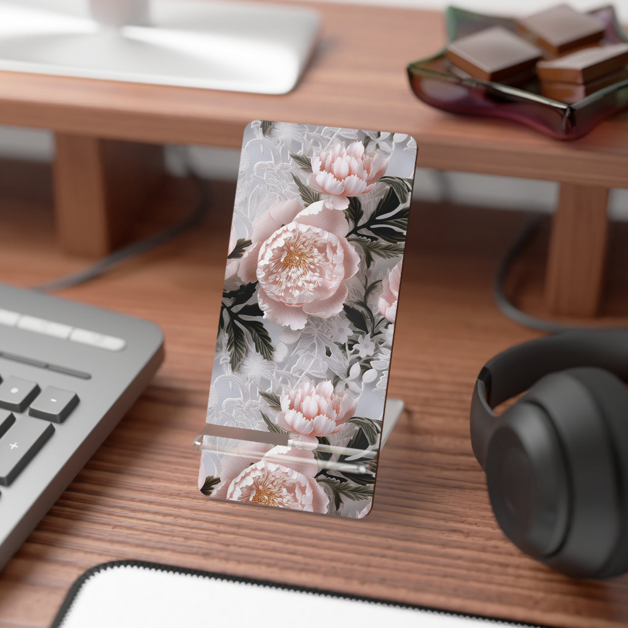 Pink Peony Mobile Display Stand for Smartphones