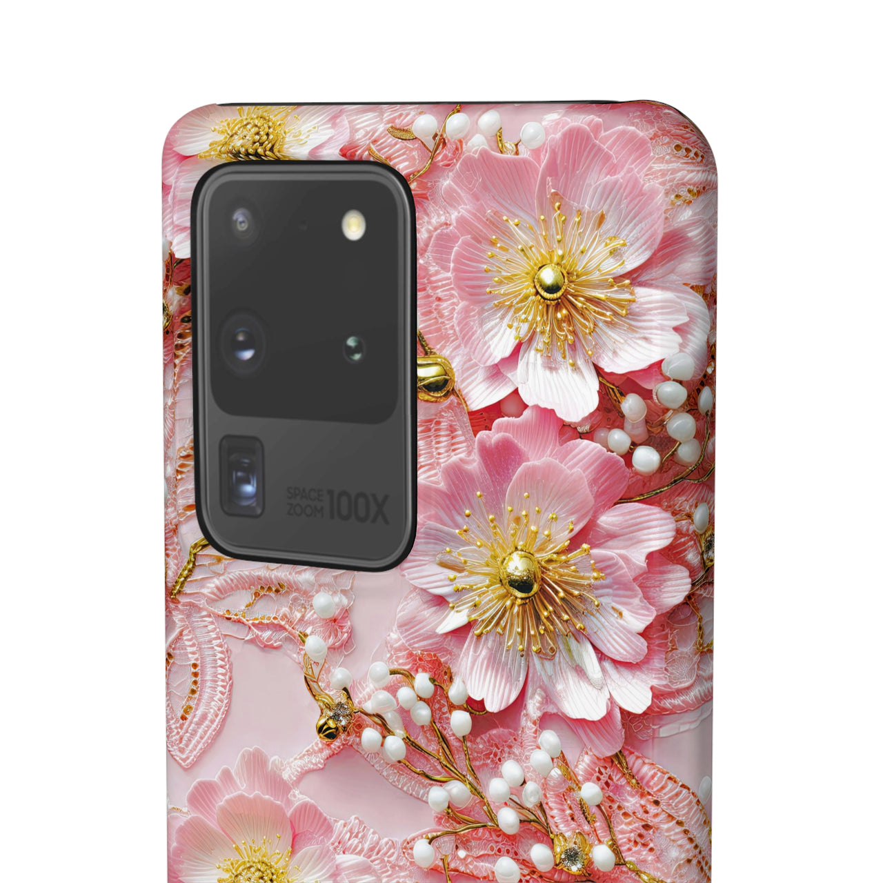 Gold-Kissed Flowers on Pink Lace - Snap Case for Samsung Galaxy S20, Samsung Galaxy S20+, Samsung Galaxy S20 Ultra, & Samsung Galaxy S20 FE