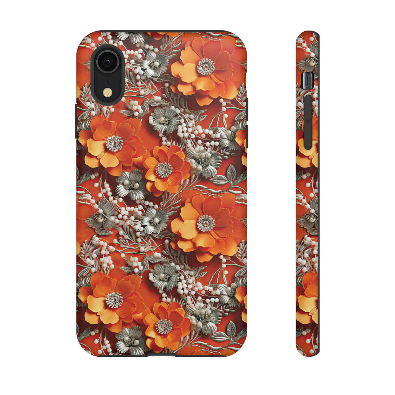 Orange Petals in Silver Tapestry Tough Cases for iPhone X, iPhone XR, iPhone XS, and iPhone XS MAX