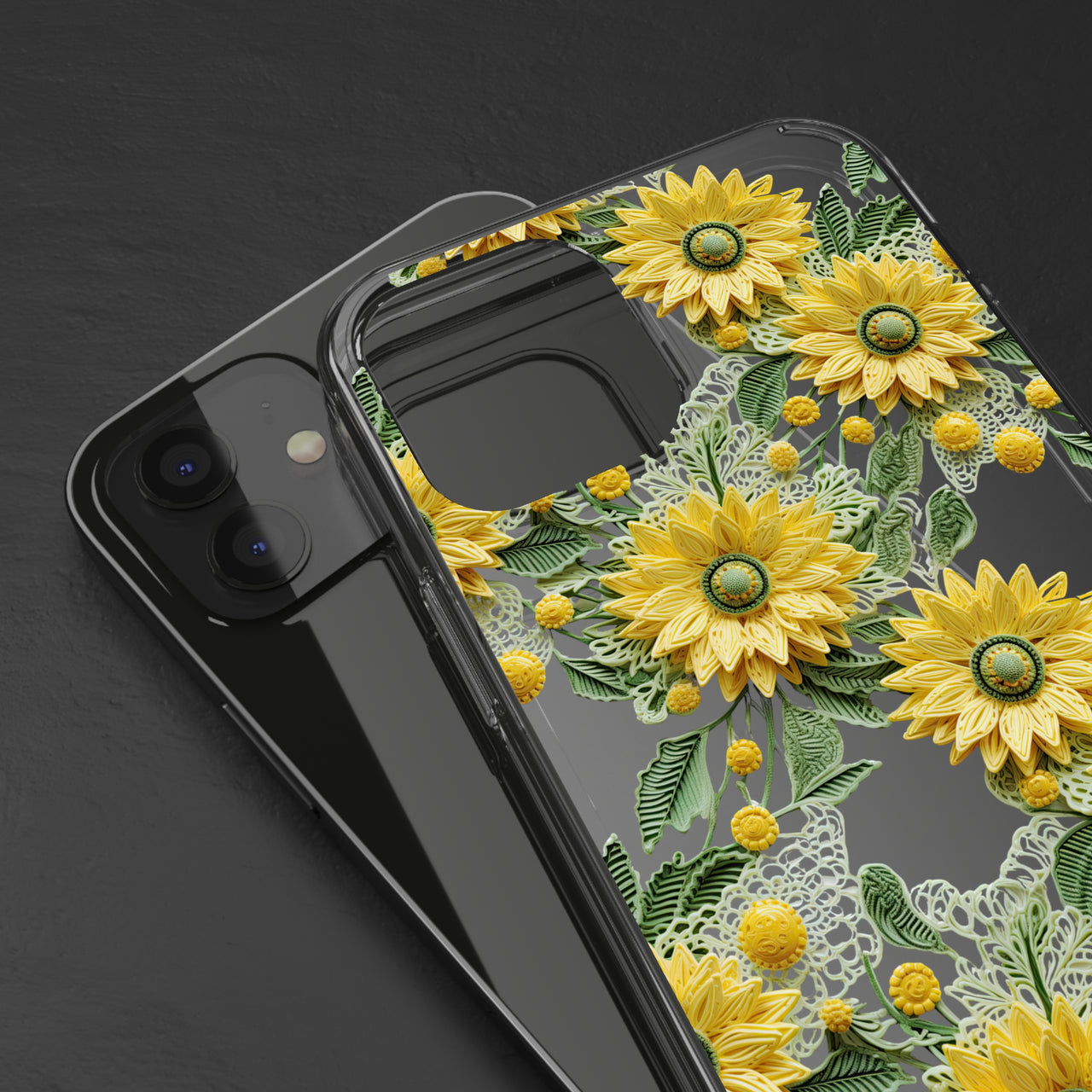 *Clear Case* Whimsical Sunflowers - iPhone 12, iPhone 12 Mini, iPhone 12 Pro, iPhone 12 Pro Max - Supports Wireless Charging