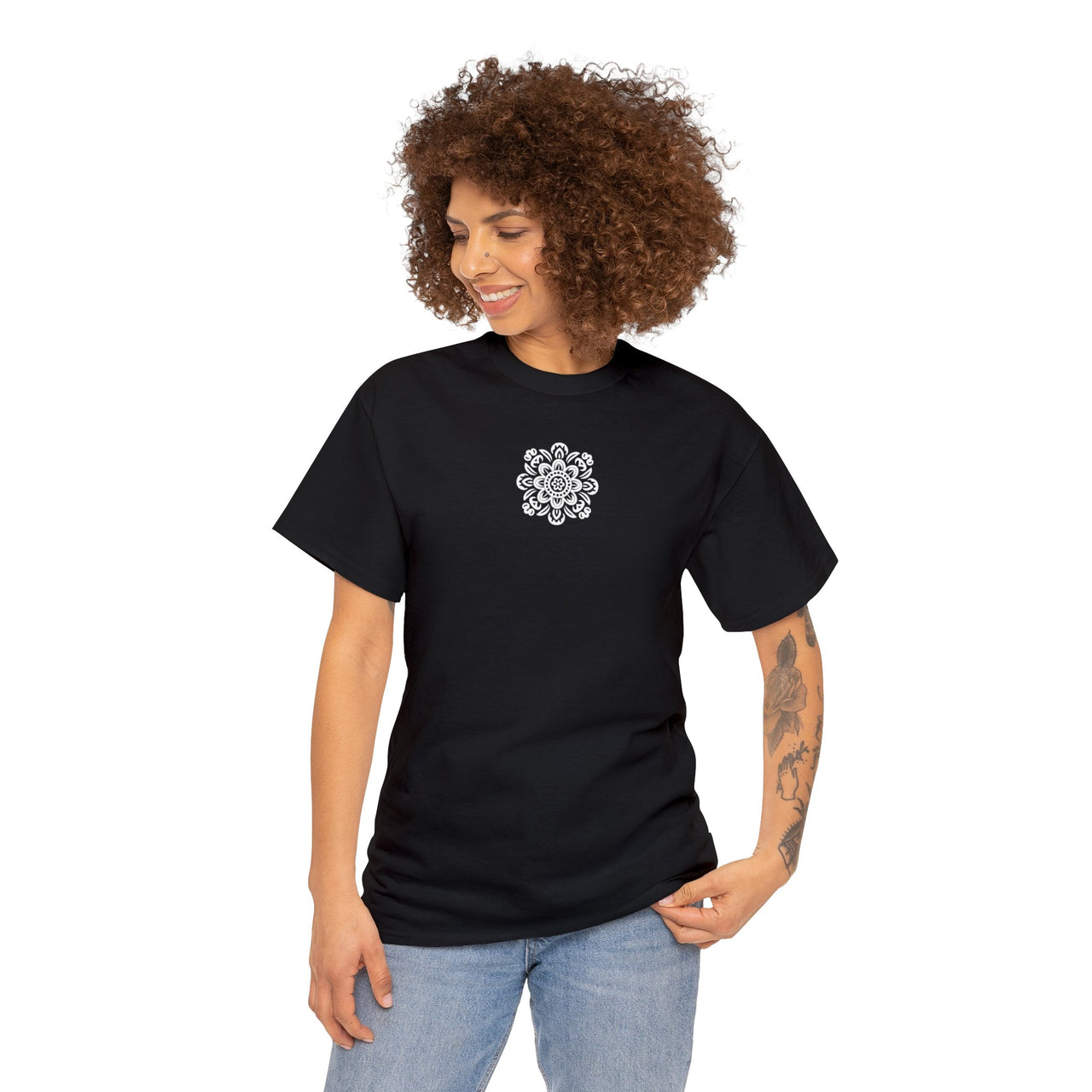 Front and Back Flower Design - Unisex Heavy Cotton Tee