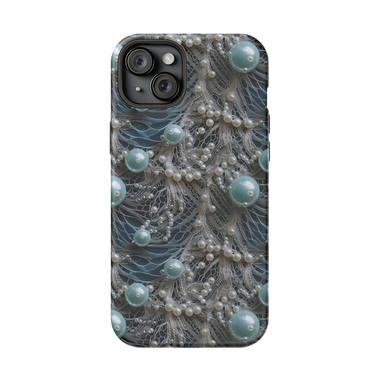 Sea Foam Lace and Pearls - MagSafe Tough Case for iPhone 15, iPhone 15 Pro, iPhone 15 Plus, & iPhone 15 Pro Max