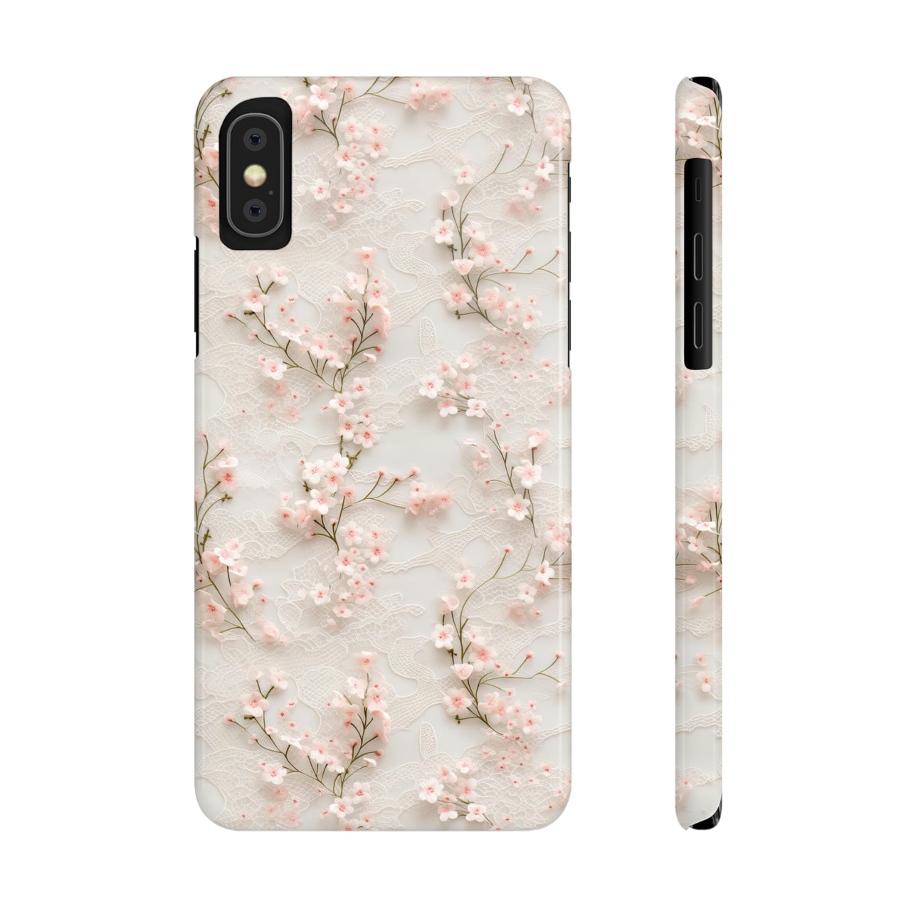 White Lace and Cherry Blossoms - Slim Phone Cases for iPhone X, iPhone XR, iPhone XS, and iPhone XS MAX