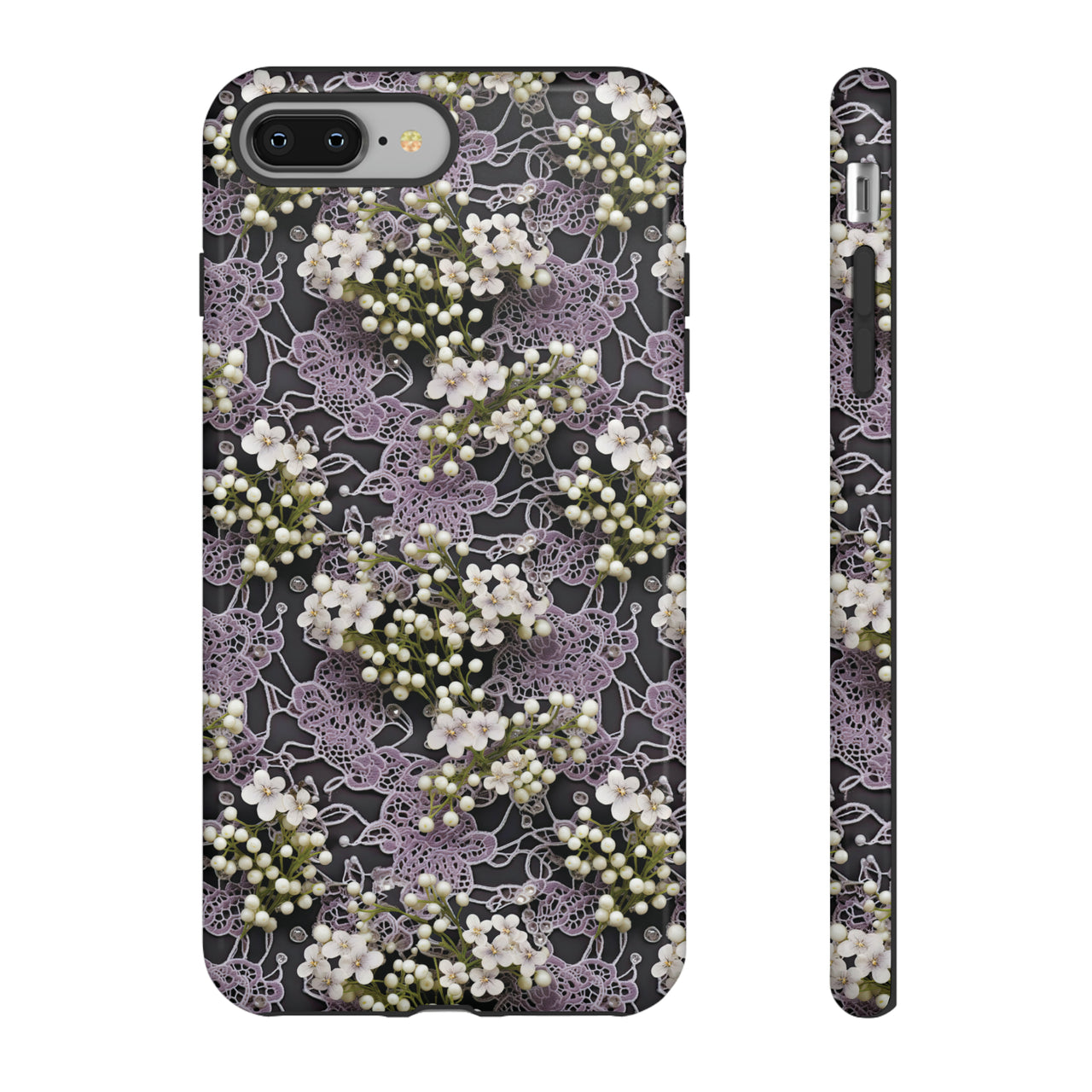 White Flowers on a Purple Bed - Tough Case for iPhone 8 and iPhone 8 Plus