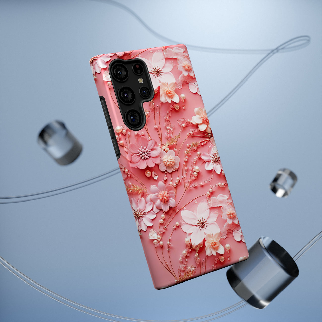 Floral Champagne Toast Impact-Resistant Case for Samsung Galaxy S22, Samsung Galaxy S22 Plus, and Samsung Galaxy S22 Ultra. Supports Wireless Charging.