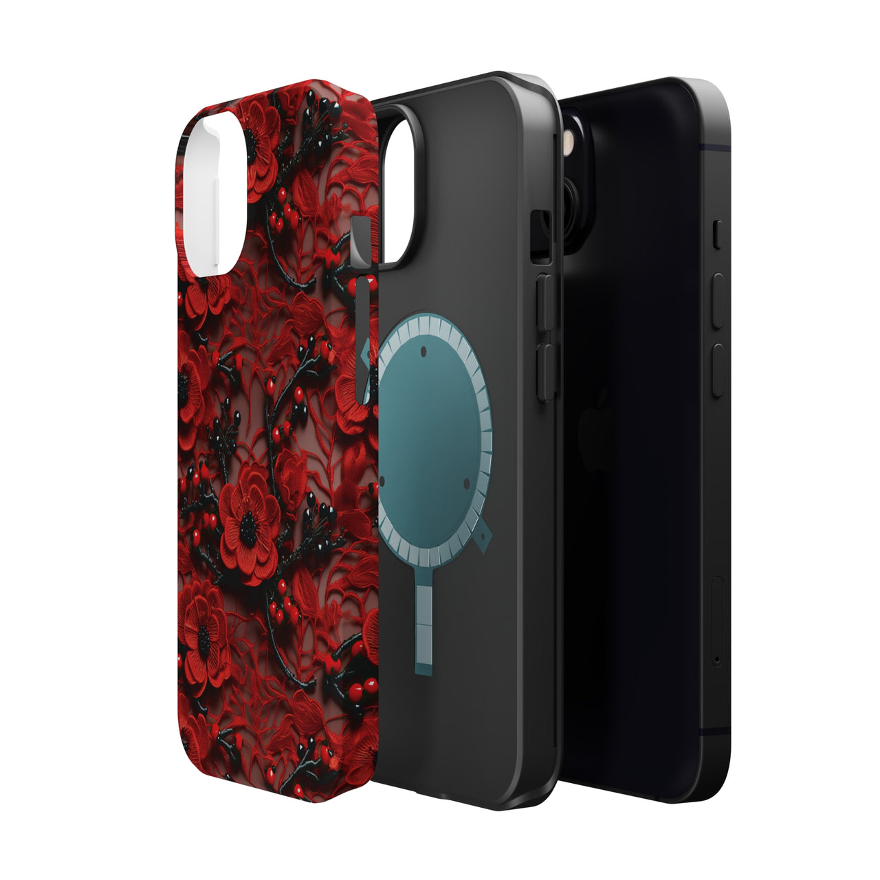 Scarlet Temptation MagSafe Tough Cases for iPhone 13, iPhone 13 Mini, iPhone 13 Pro, and iPhone 13 Pro Max.