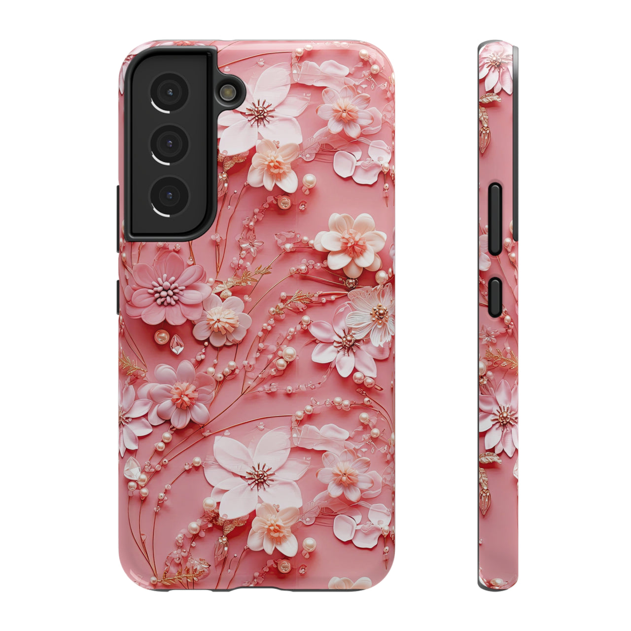 Floral Champagne Toast Impact-Resistant Case for Samsung Galaxy S22, Samsung Galaxy S22 Plus, and Samsung Galaxy S22 Ultra. Supports Wireless Charging.