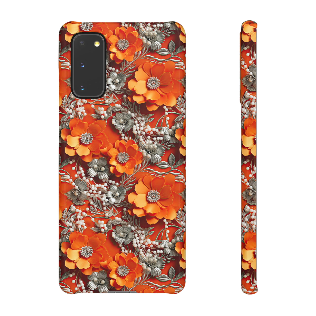 Orange Petals in Silver Tapestry - Snap Case for Samsung Galaxy S20, Samsung Galaxy S20+, Samsung Galaxy S20 Ultra, & Samsung Galaxy S20 FE