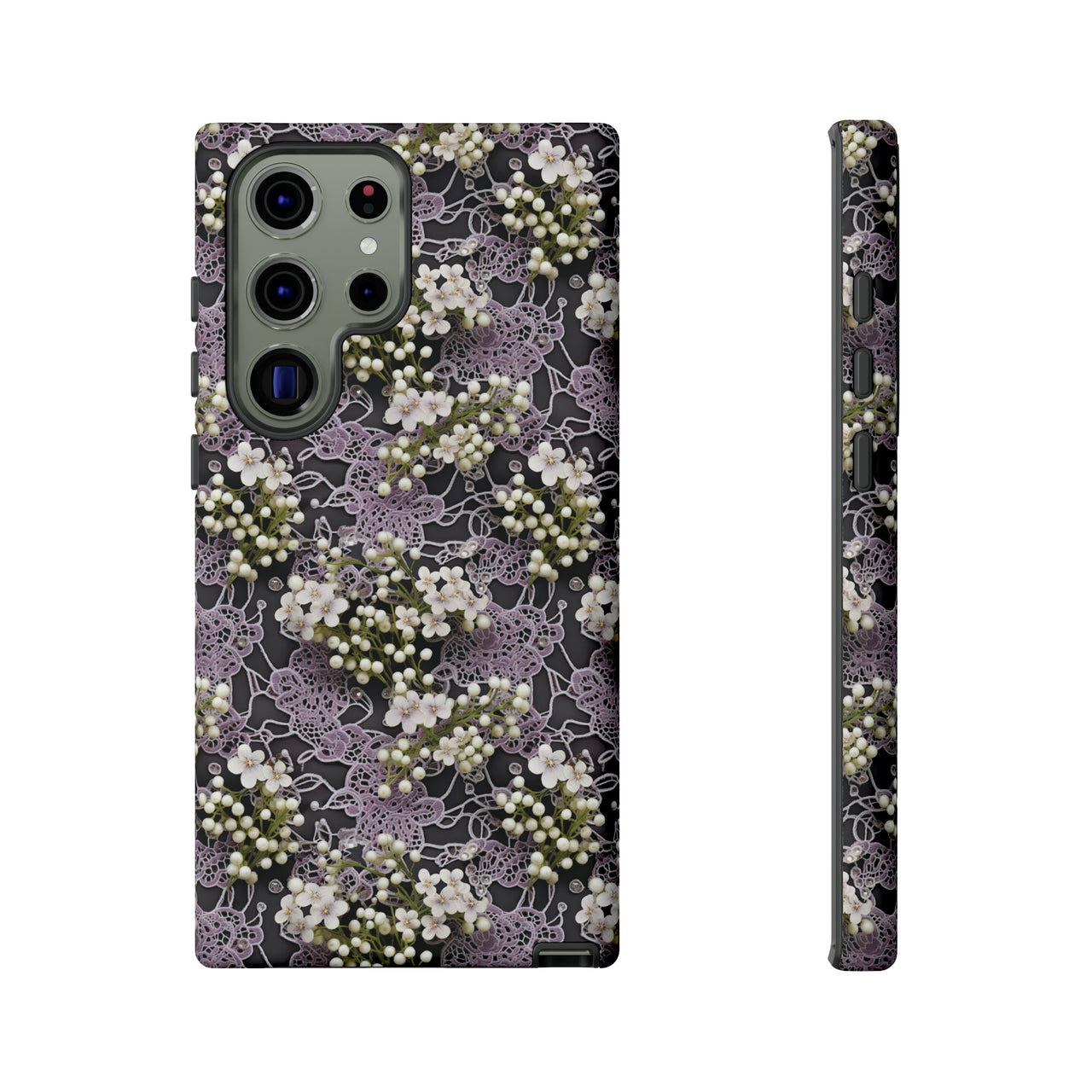 White Flowers on a Purple Bed - Tough Case for Samsung Galaxy S23, Samsung Galaxy S23 Plus, and Samsung Galaxy S23 Ultra