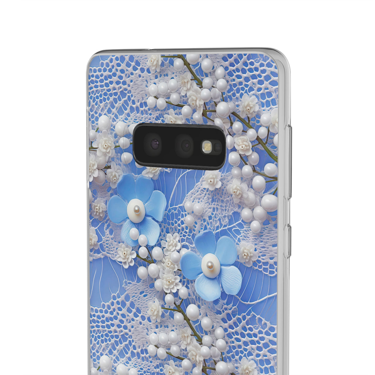 Pearls and Lace on Baby Blue - Flexi Cases for Samsung Galaxy S10, Samsung Galaxy S10E, & Samsung Galaxy S10 Plus