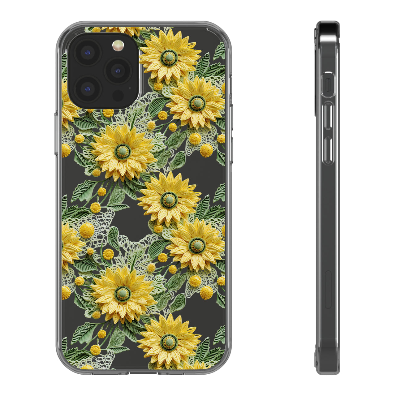 *Clear Case* Whimsical Sunflowers - iPhone 12, iPhone 12 Mini, iPhone 12 Pro, iPhone 12 Pro Max - Supports Wireless Charging