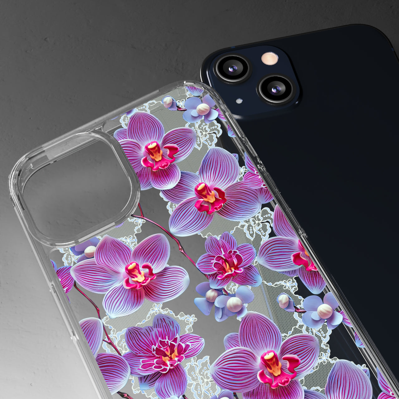 *Clear Case* Fuchsia Orchid - iPhone 13, iPhone 13 Mini, iPhone 13 Pro, iPhone 13 Pro Max - Supports Wireless Charging