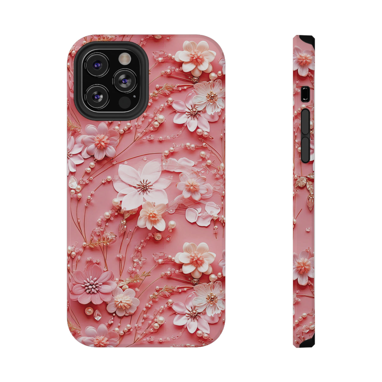 Floral Champagne Toast Impact-Resistant Case for iPhone 12, iPhone 12 Mini, iPhone 12 Pro, and iPhone 12 Pro Max. Supports Wireless Charging.