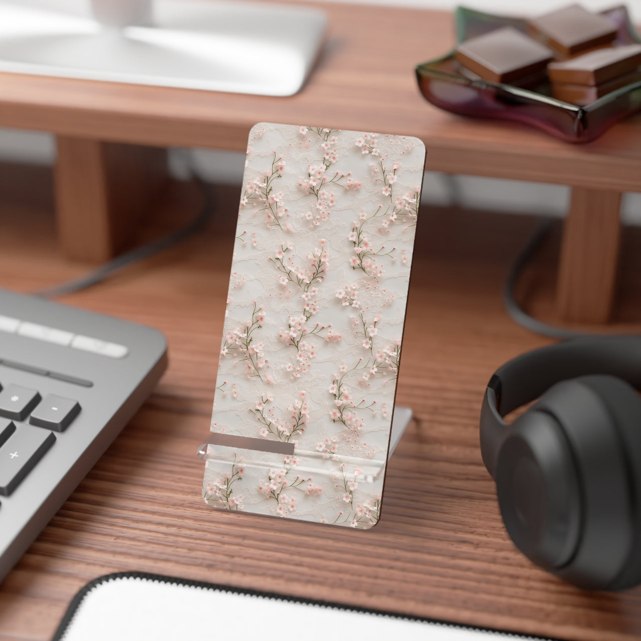 Cherry Blossom and White Lace Mobile Display Stand for Smartphones