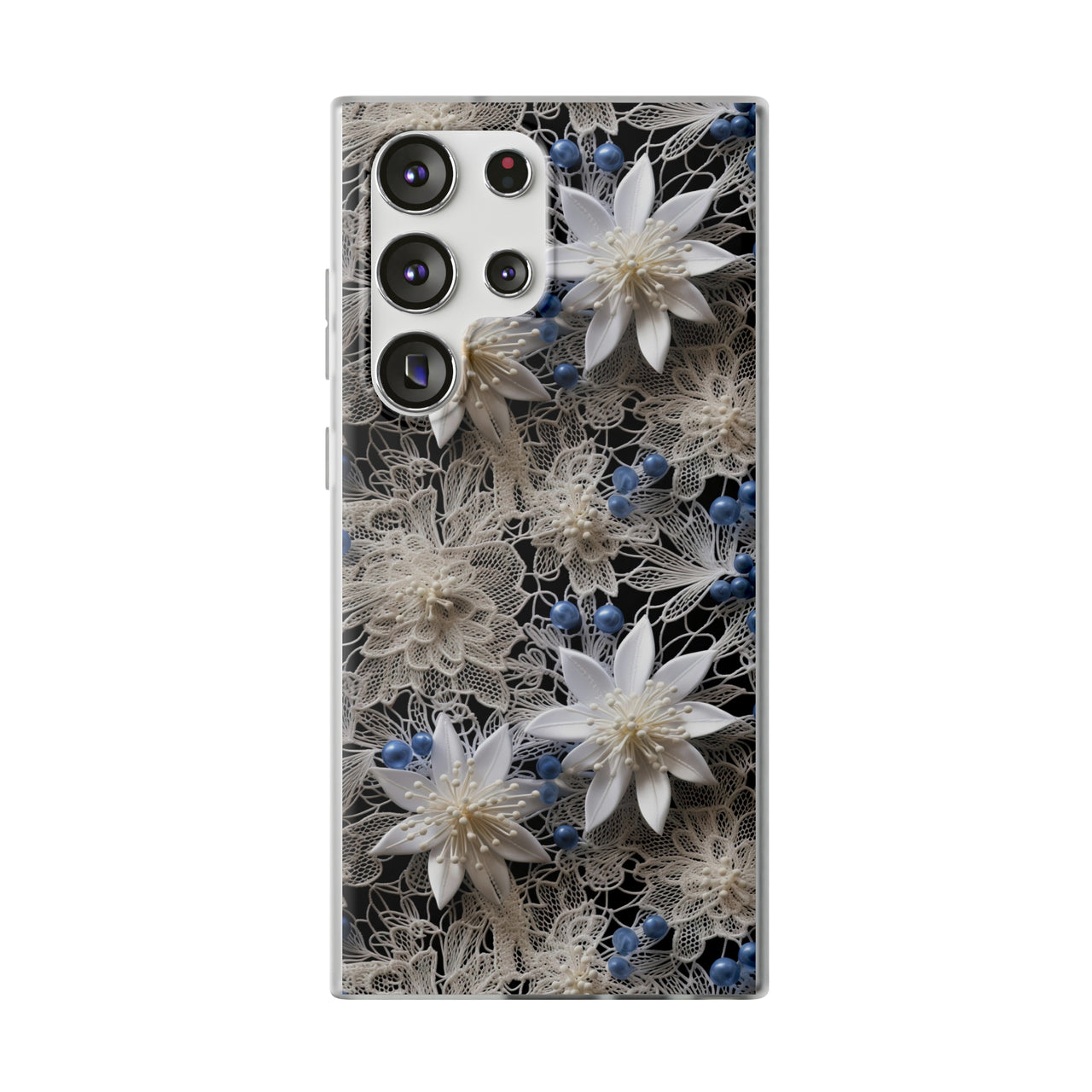 Vintage Lace and Clematis - Flexi Cases for Samsung Galaxy S23, Samsung Galaxy S23 Plus, and Samsung Galaxy S23 Ultra