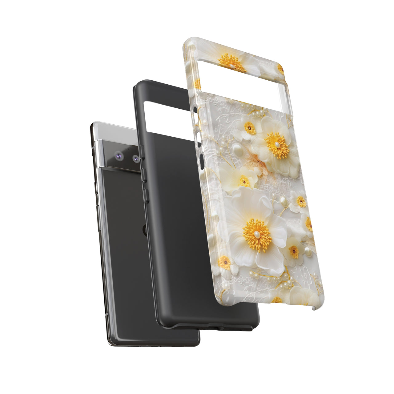 White and Yellow Floral Tough Cases for Google Pixel 6 and Google Pixel 6 Pro