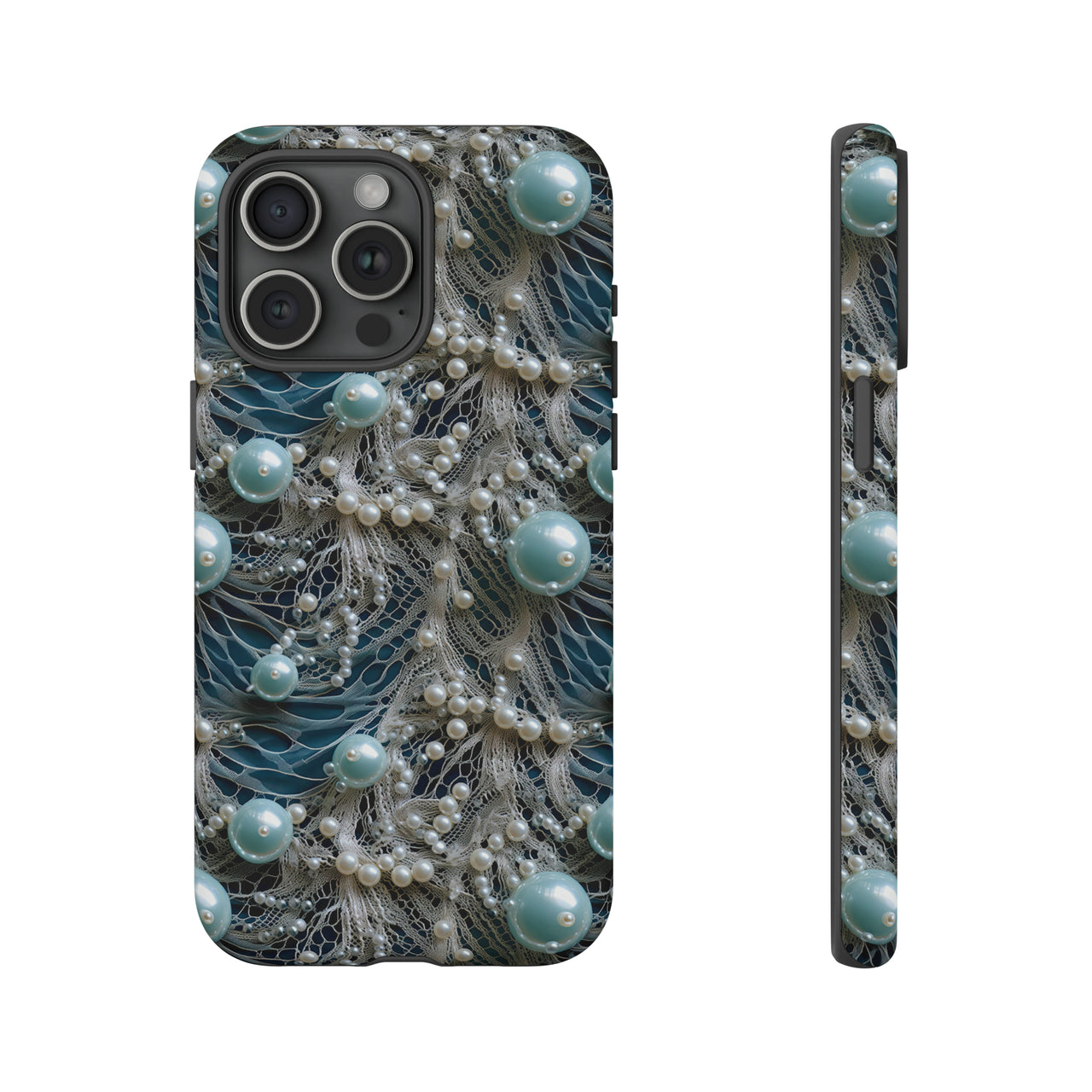 Sea Foam Lace and Pearls Tough Case for iPhone 15, iPhone 15 Pro, iPhone 15 Plus, and iPhone 15 Pro Max