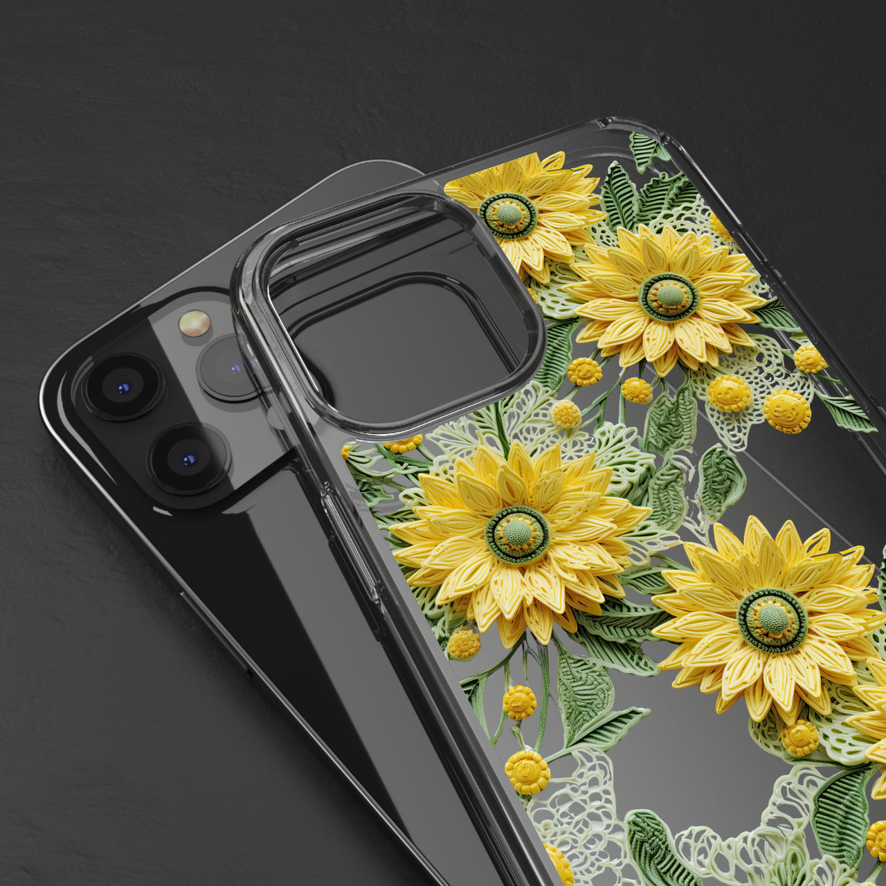 *Clear Case* Whimsical Sunflowers - iPhone 12, iPhone 12 Mini, iPhone 12 Pro, iPhone 12 Pro Max - Supports Wireless Charging