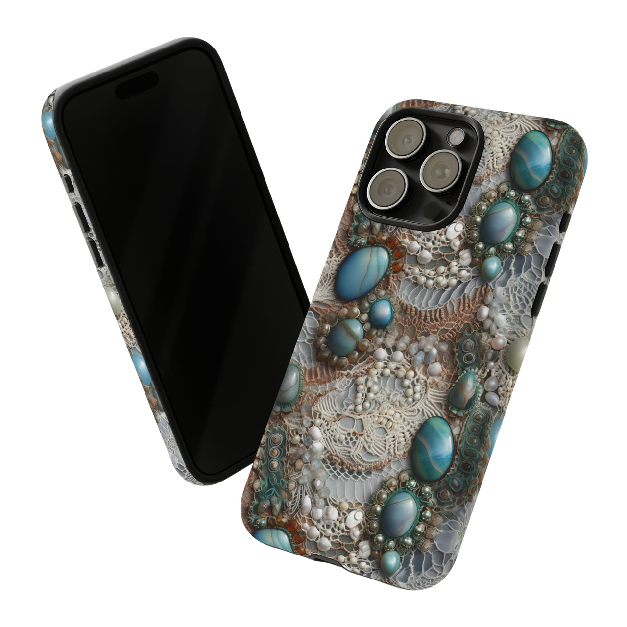 Boho Agate and Lace Tough Case for iPhone 15, iPhone 15 Pro, iPhone 15 Plus, and iPhone 15 Pro Max