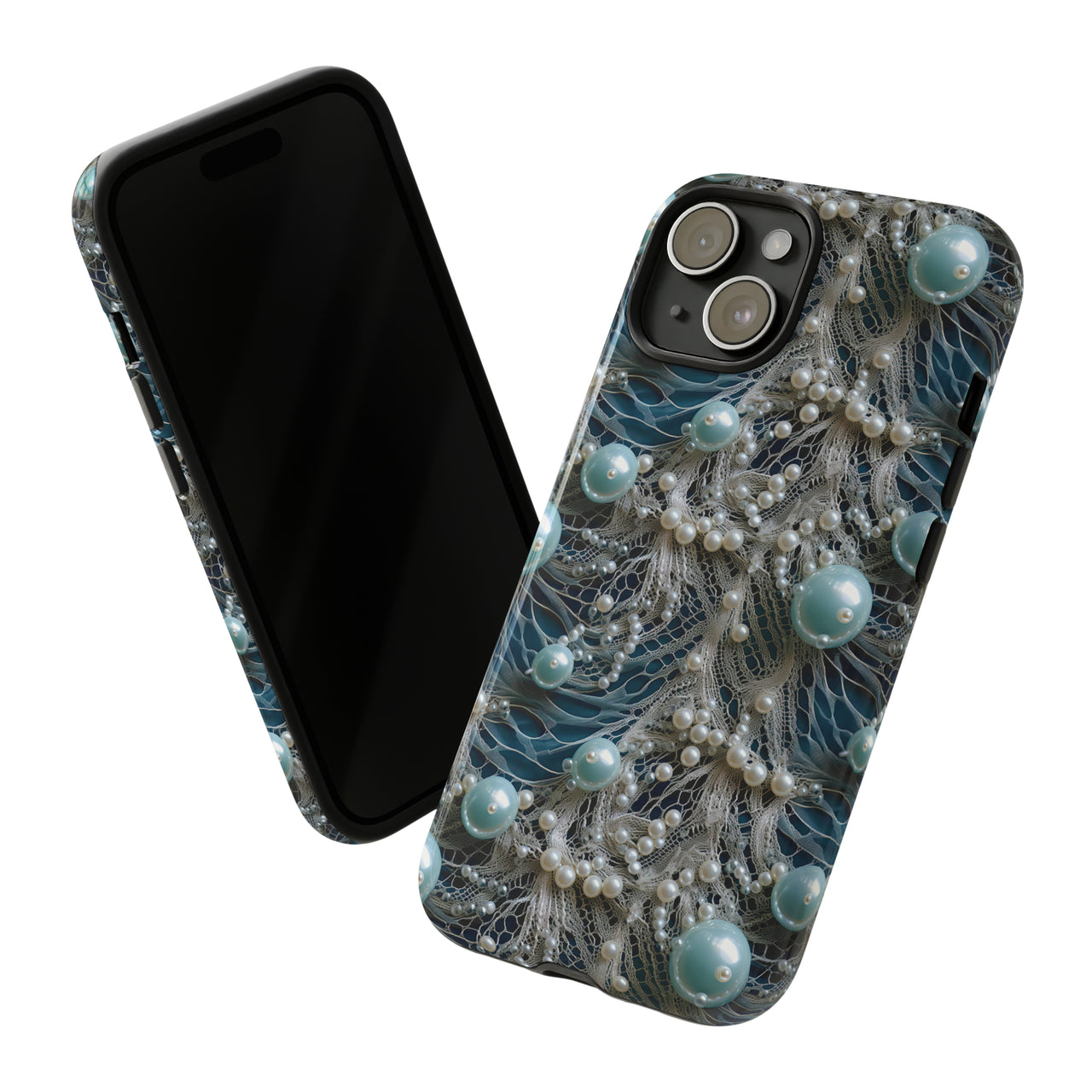 Sea Foam Lace and Pearls Tough Case for iPhone 15, iPhone 15 Pro, iPhone 15 Plus, and iPhone 15 Pro Max