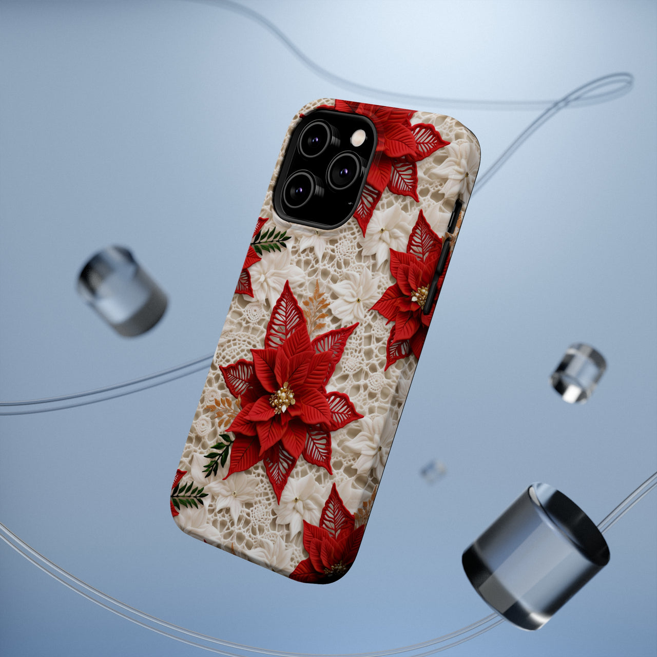 Christmas Poinsettia MagSafe Tough Cases for iPhone 14, iPhone 14 Pro, iPhone 14 Plus, and iPhone 14 Pro Max