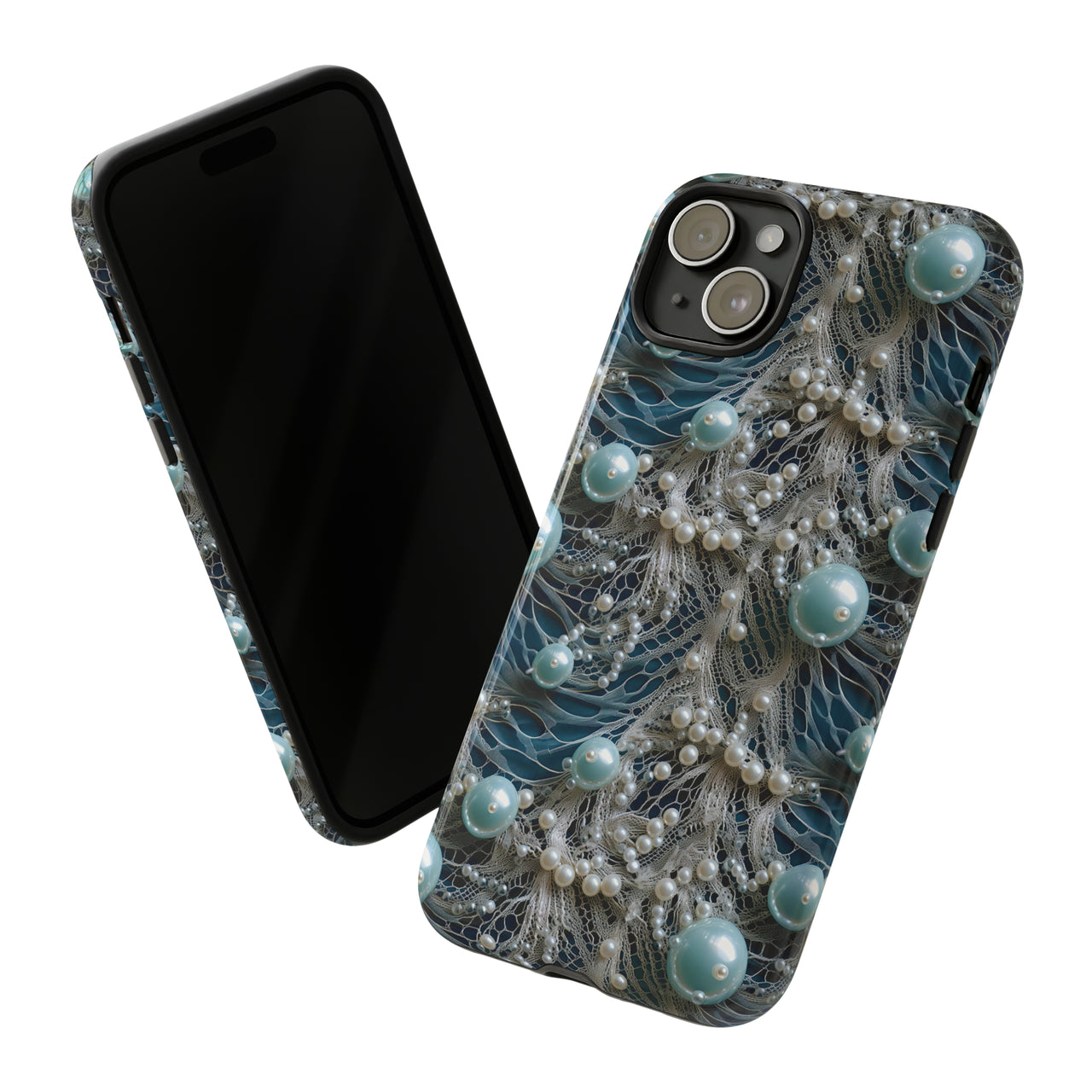 Sea Foam Lace and Pearls Tough Case for iPhone 15, iPhone 15 Pro, iPhone 15 Plus, and iPhone 15 Pro Max