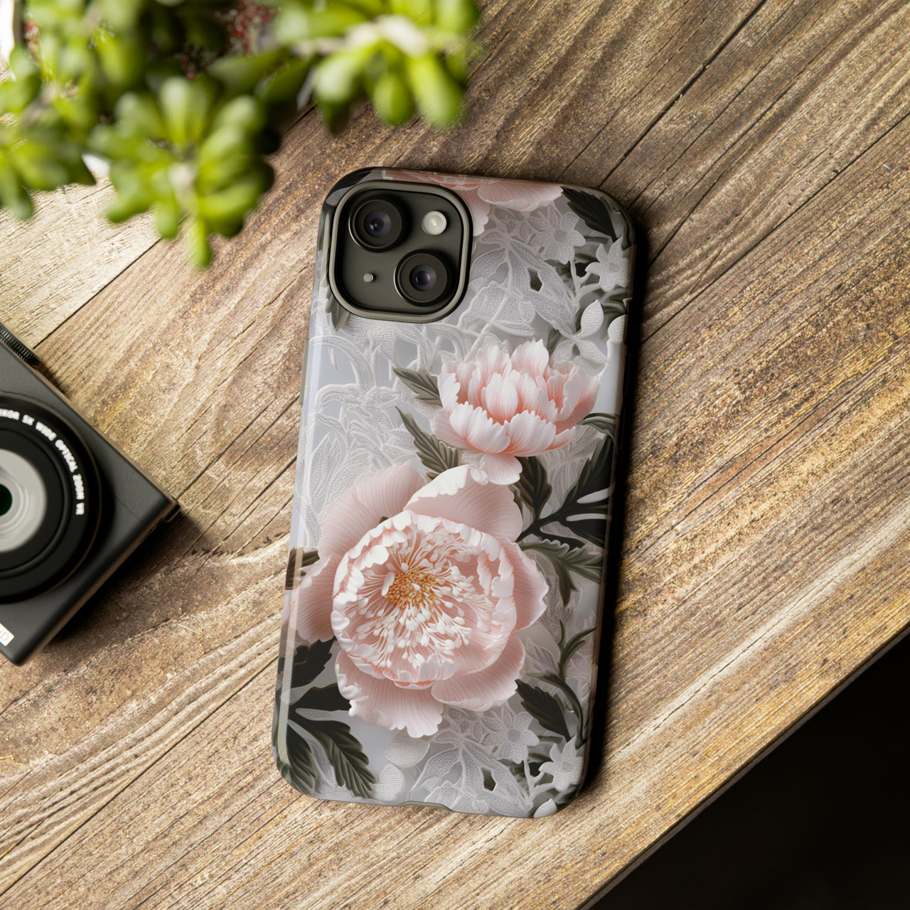 Pink Peony Tough Case for iPhone 15, iPhone 15 Pro, iPhone 15 Plus, and iPhone 15 Pro Max