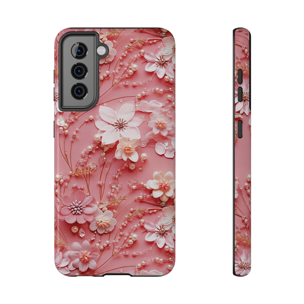 Floral Champagne Toast Impact-Resistant Case for Samsung Galaxy S21, Samsung Galaxy S21 Plus, and Samsung Galaxy S21 Ultra. Supports Wireless Charging.