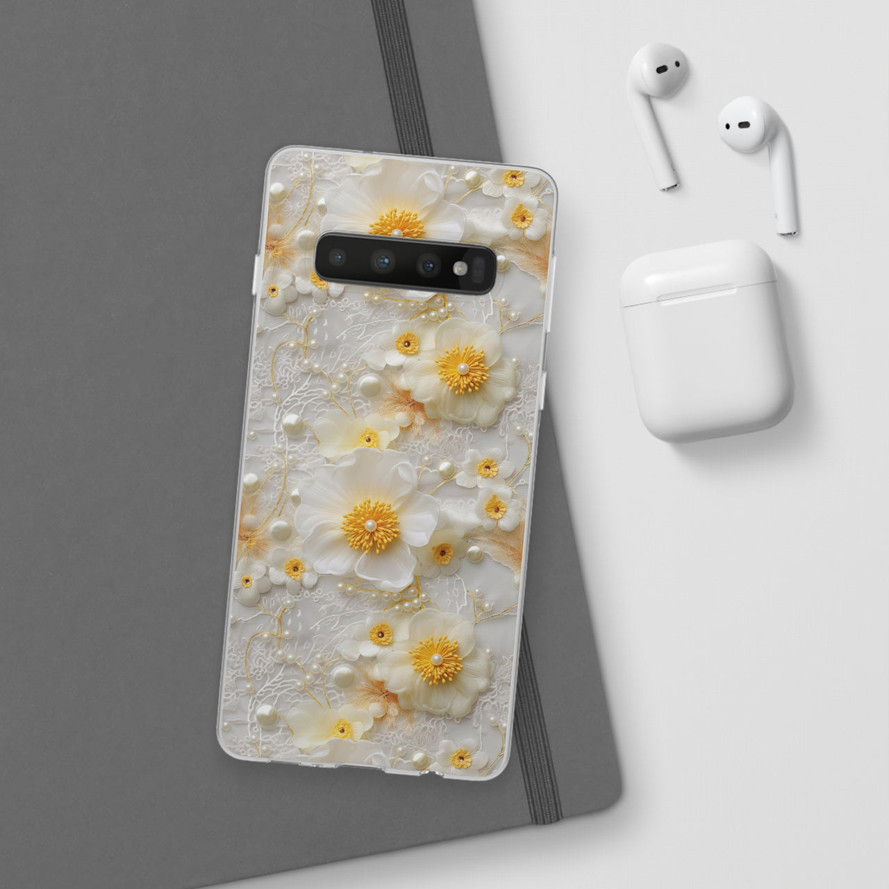 Yellow and White Floral - Flexi Cases for Samsung Galaxy S10, Samsung Galaxy S10E, & Samsung Galaxy S10 Plus