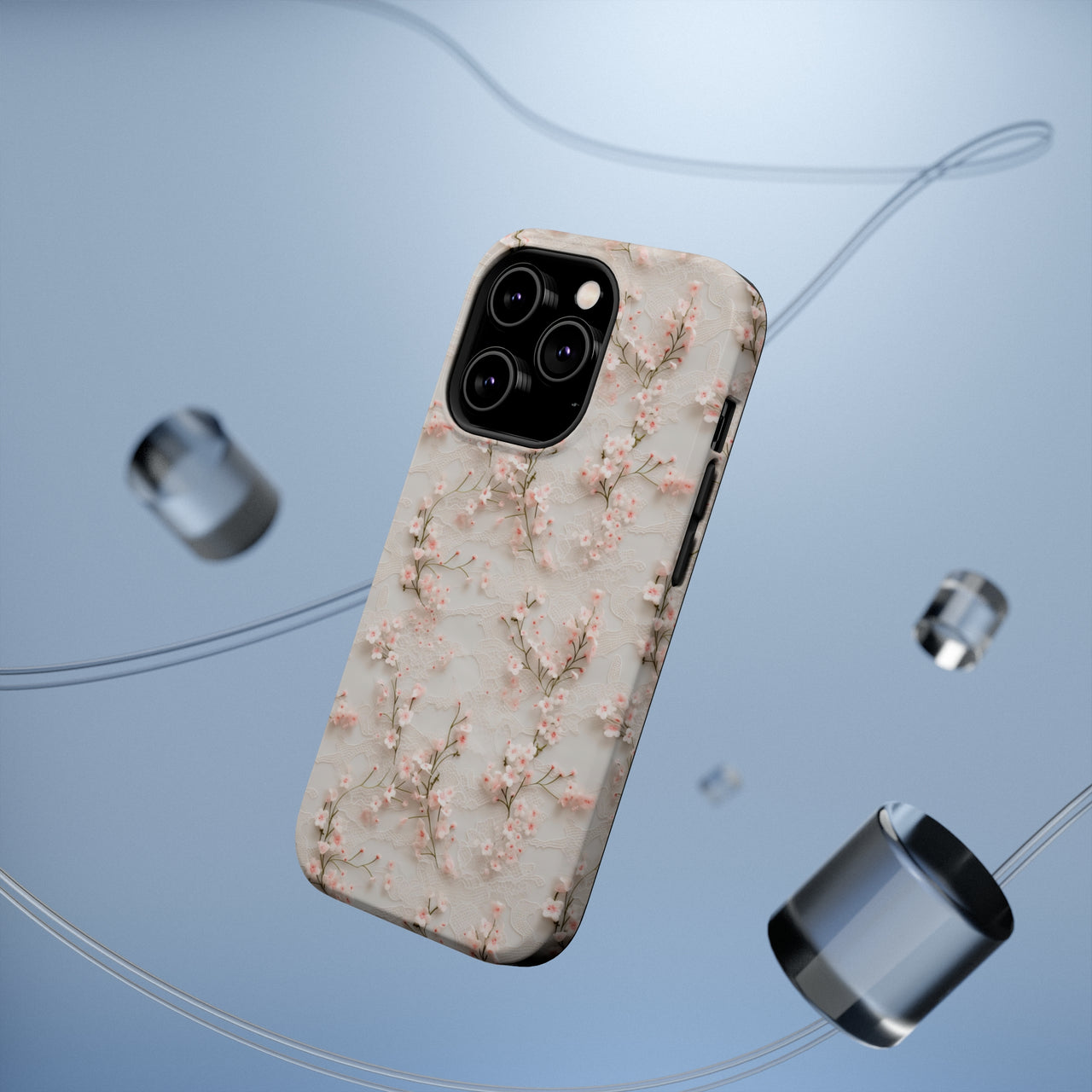 White Lace and Cherry Blossoms MagSafe Tough Cases for iPhone 14, iPhone 14 Pro, iPhone 14 Plus, and iPhone 14 Pro Max