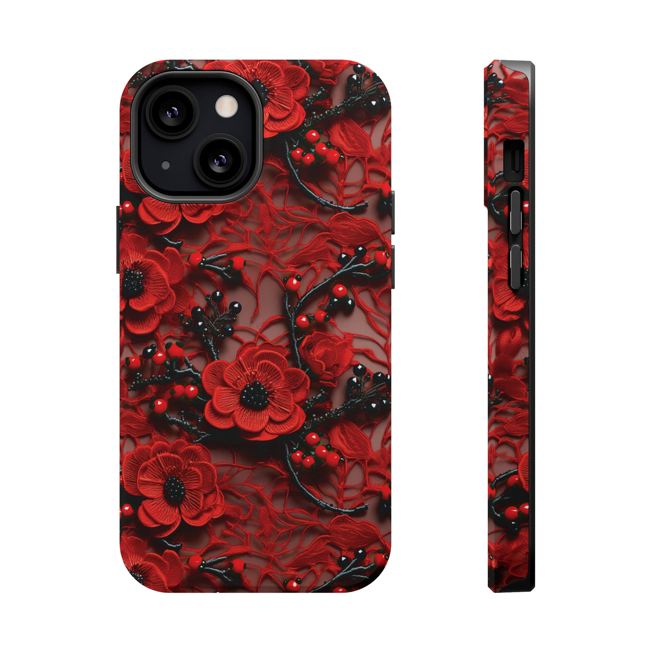 Scarlet Temptation MagSafe Tough Cases for iPhone 13, iPhone 13 Mini, iPhone 13 Pro, and iPhone 13 Pro Max.