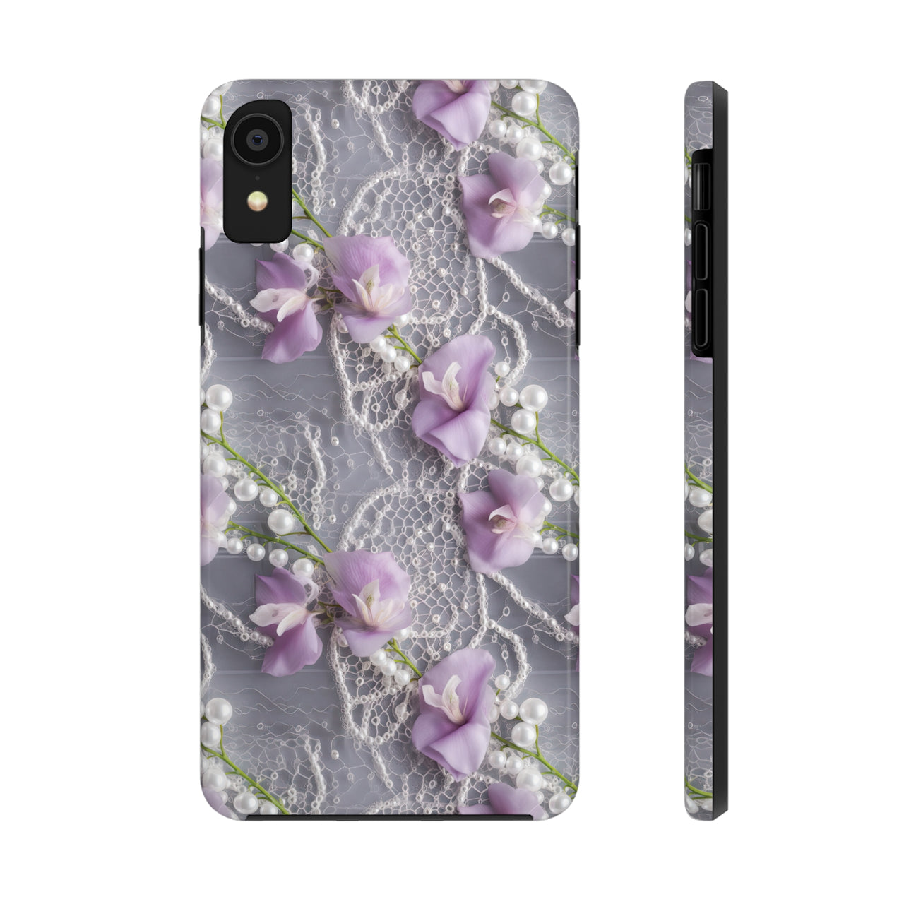 Purple Sweet Pea Tough Phone Cases for iPhone X, iPhone XR, iPhone XS, and iPhone XS MAX. Supports Wireless Charging.