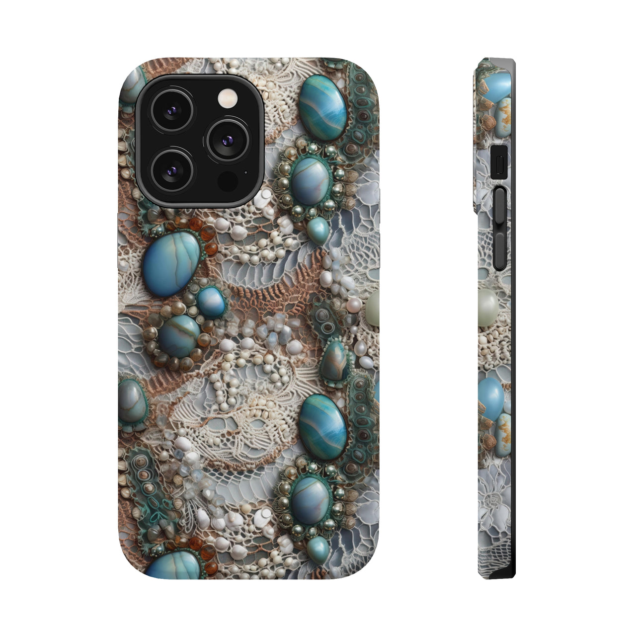 Boho Agate and Lace MagSafe Tough Cases for iPhone 14, iPhone 14 Pro, iPhone 14 Plus, and iPhone 14 Pro Max