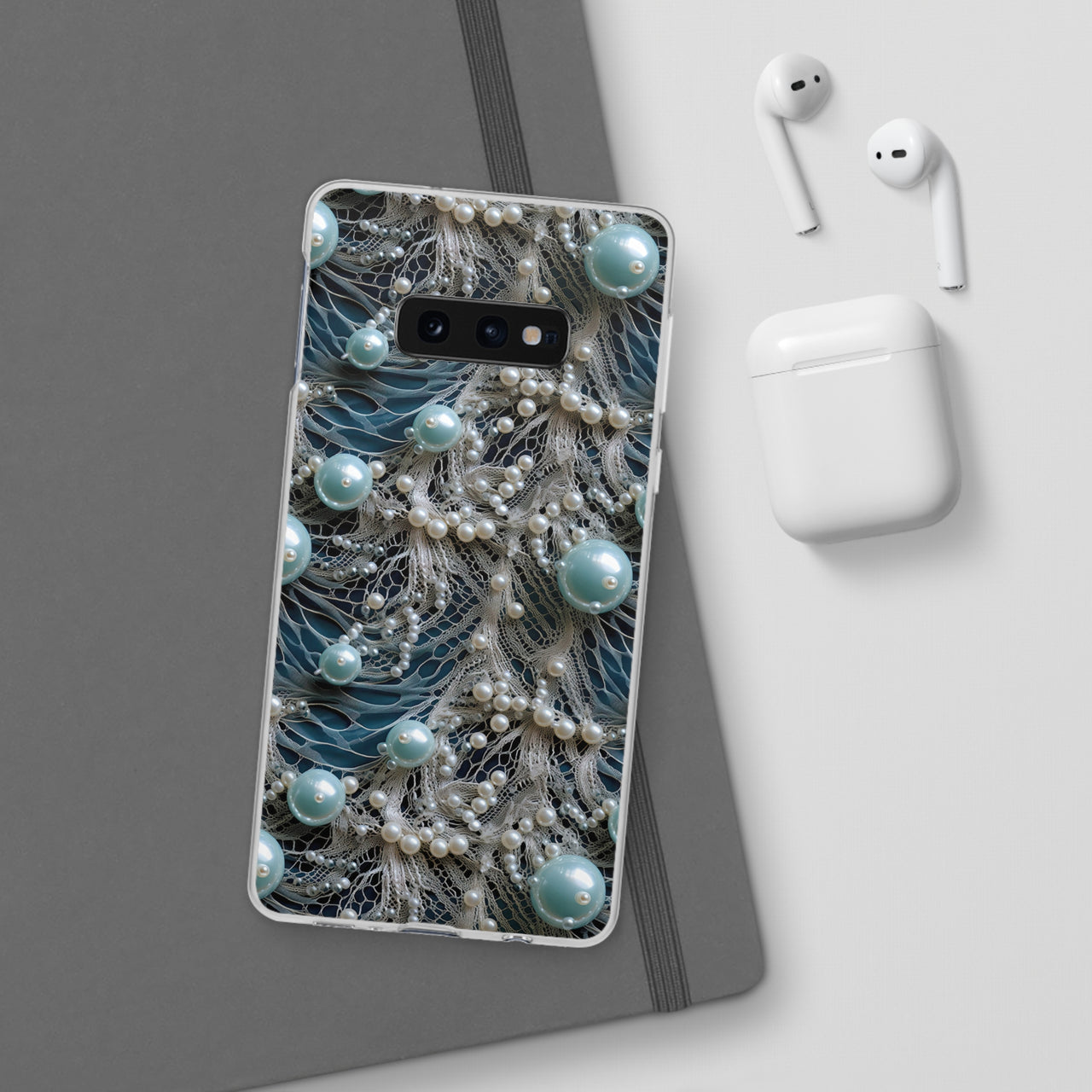 Sea Foam Lace and Pearls - Flexi Cases for Samsung Galaxy S10, Samsung Galaxy S10E, & Samsung Galaxy S10 Plus