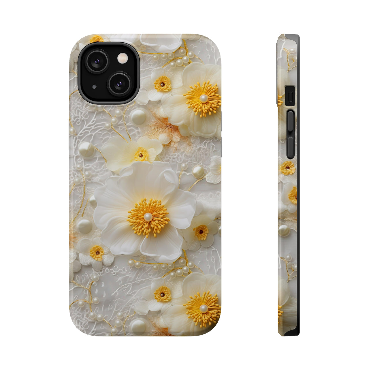 Yellow and White Floral MagSafe Tough Cases for iPhone 14, iPhone 14 Pro, iPhone 14 Plus, and iPhone 14 Pro Max