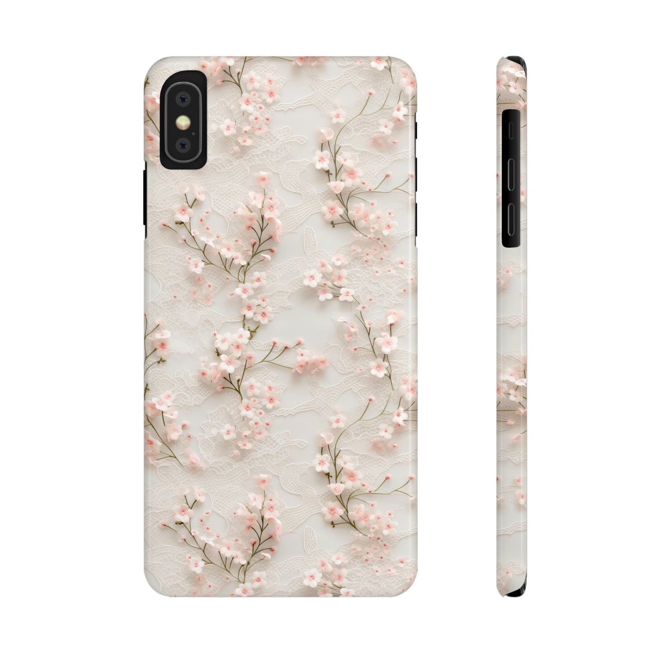 White Lace and Cherry Blossoms - Slim Phone Cases for iPhone X, iPhone XR, iPhone XS, and iPhone XS MAX