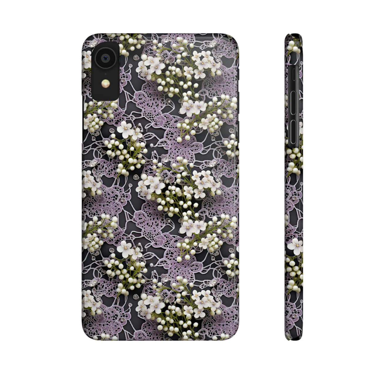 White Flowers on a Purple Bed - Slim Phone Cases for iPhone X, iPhone XR, iPhone XS, and iPhone XS MAX