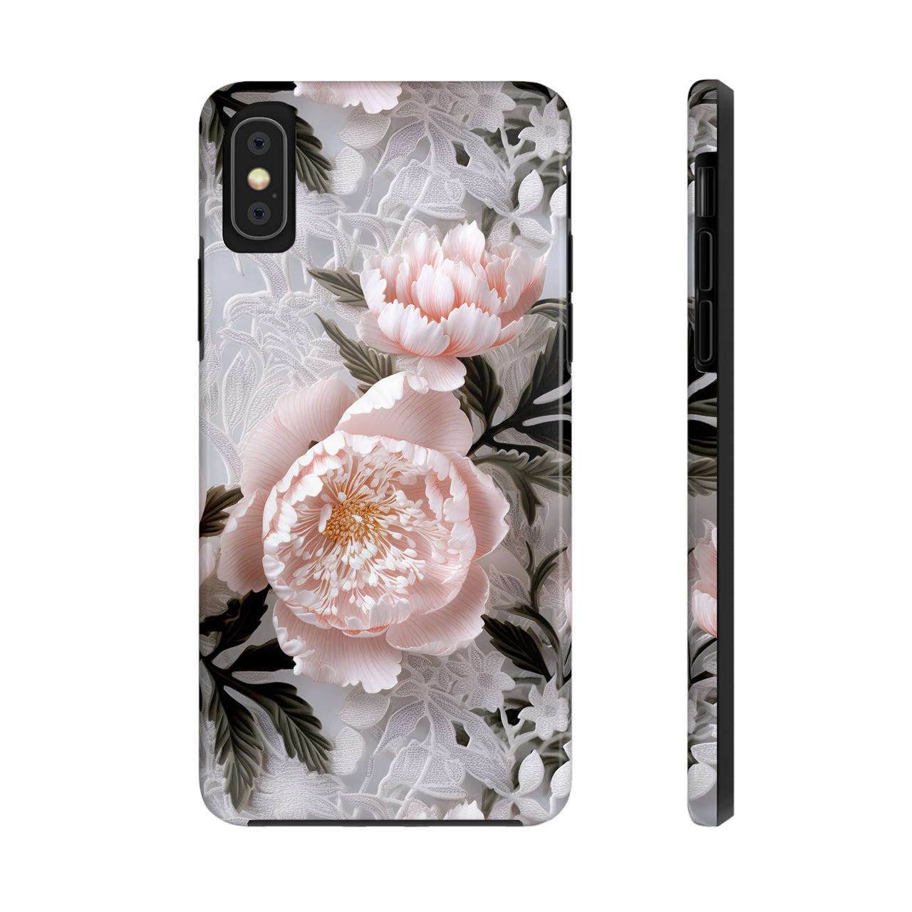 Pink Peony Tough Phone Cases for iPhone X, iPhone XR, iPhone XS, and iPhone XS MAX. Supports Wireless Charging.