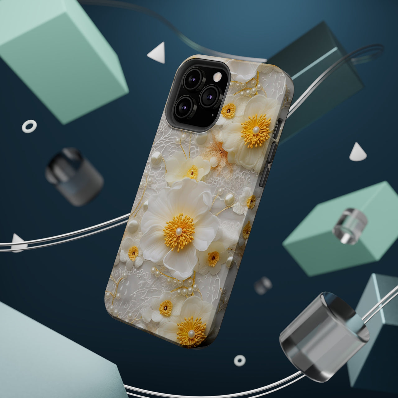 White and Yellow Floral MagSafe Tough Cases for iPhone 13, iPhone 13 Mini, iPhone 13 Pro, & iPhone 13 Pro Max