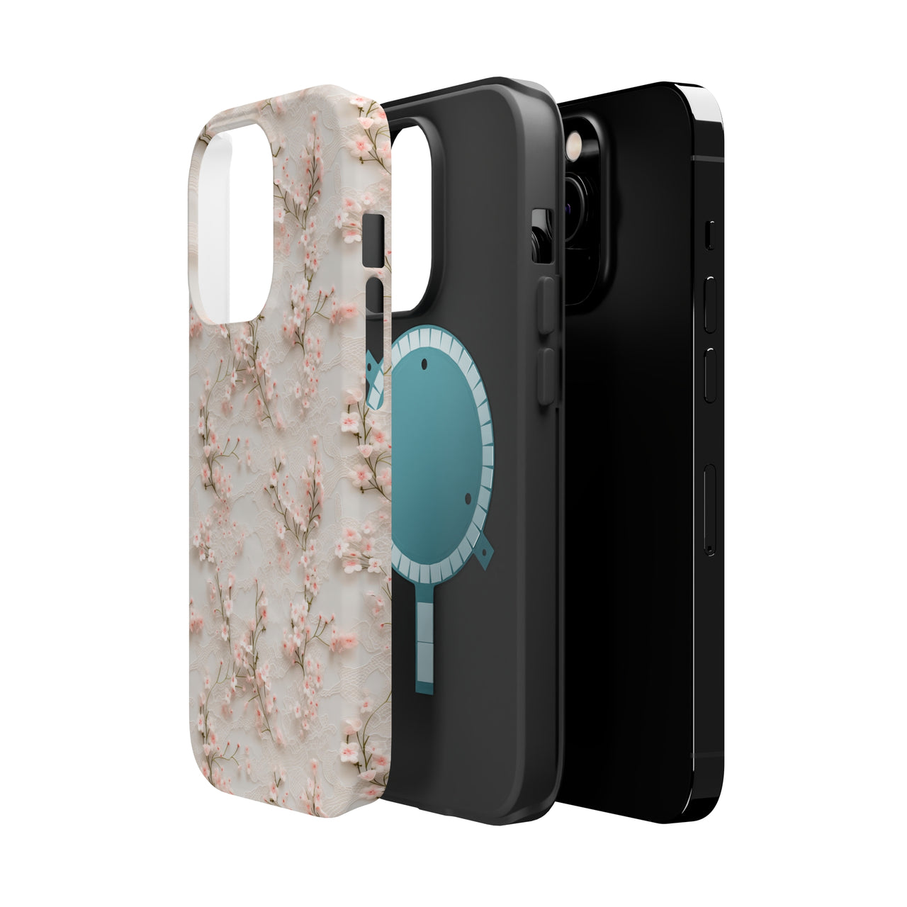 White Lace and Cherry Blossoms MagSafe Tough Cases for iPhone 14, iPhone 14 Pro, iPhone 14 Plus, and iPhone 14 Pro Max