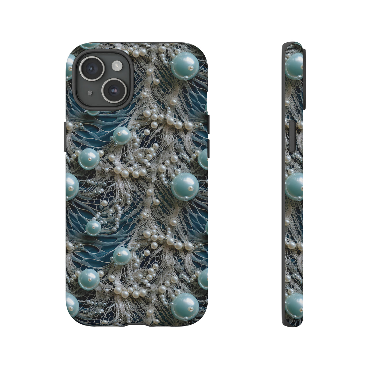 Sea Foam Lace and Pearls Tough Case for iPhone 15, iPhone 15 Pro, iPhone 15 Plus, and iPhone 15 Pro Max