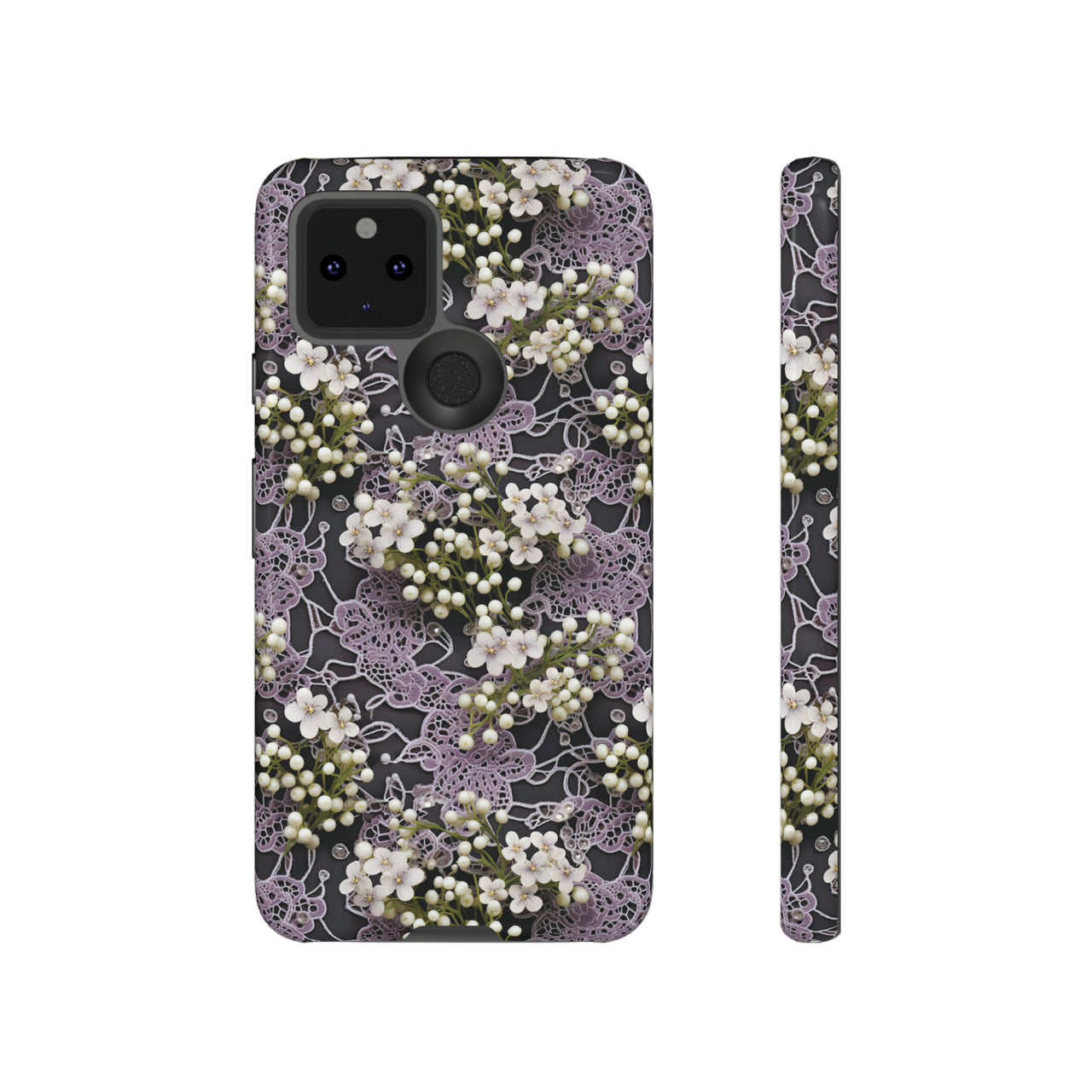 White Flowers on a Purple Bed - Tough Case for Google Pixel 5 5G