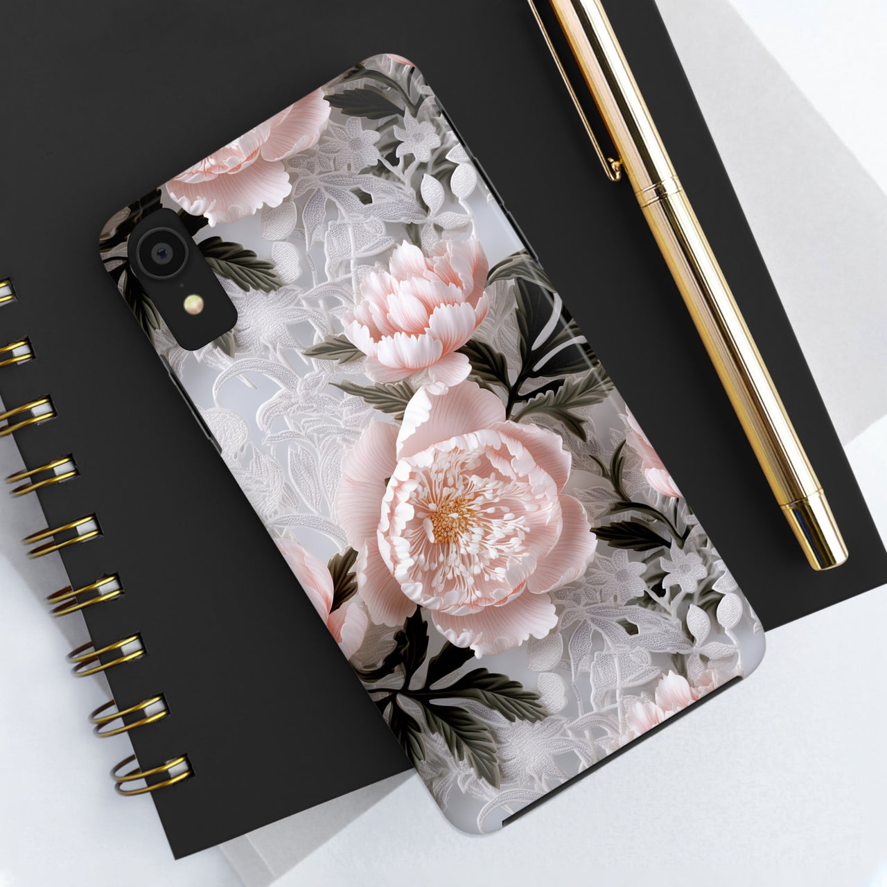 Pink Peony Tough Phone Cases for iPhone X, iPhone XR, iPhone XS, and iPhone XS MAX. Supports Wireless Charging.