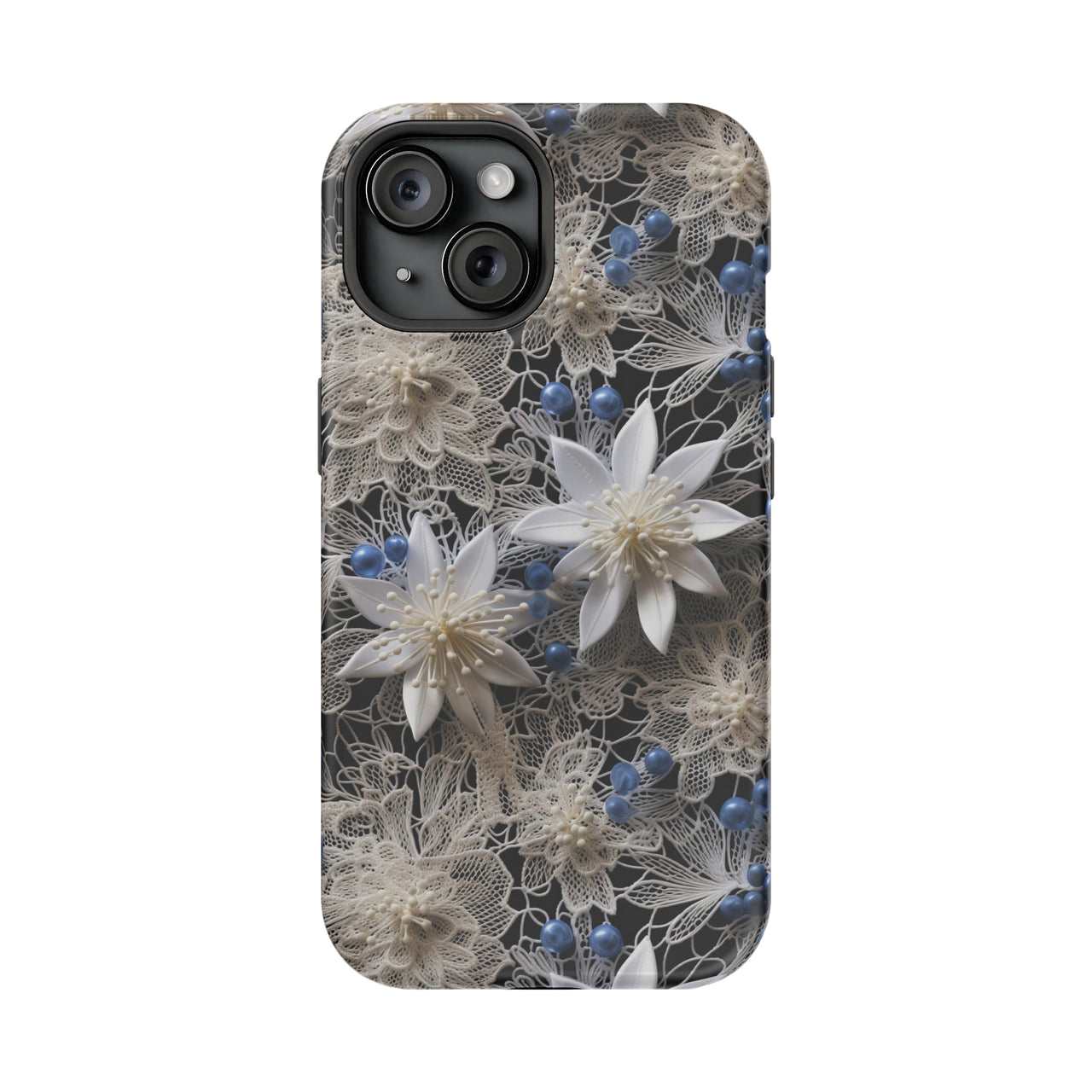 Vintage Lace and Clematis - MagSafe Tough Case for iPhone 15, iPhone 15 Pro, iPhone 15 Plus, & iPhone 15 Pro Max