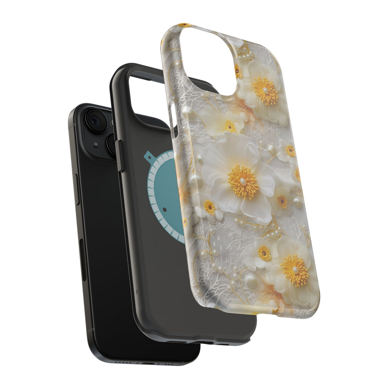 White and Yellow Floral - MagSafe Tough Case for iPhone 15, iPhone 15 Pro, iPhone 15 Plus, & iPhone 15 Pro Max