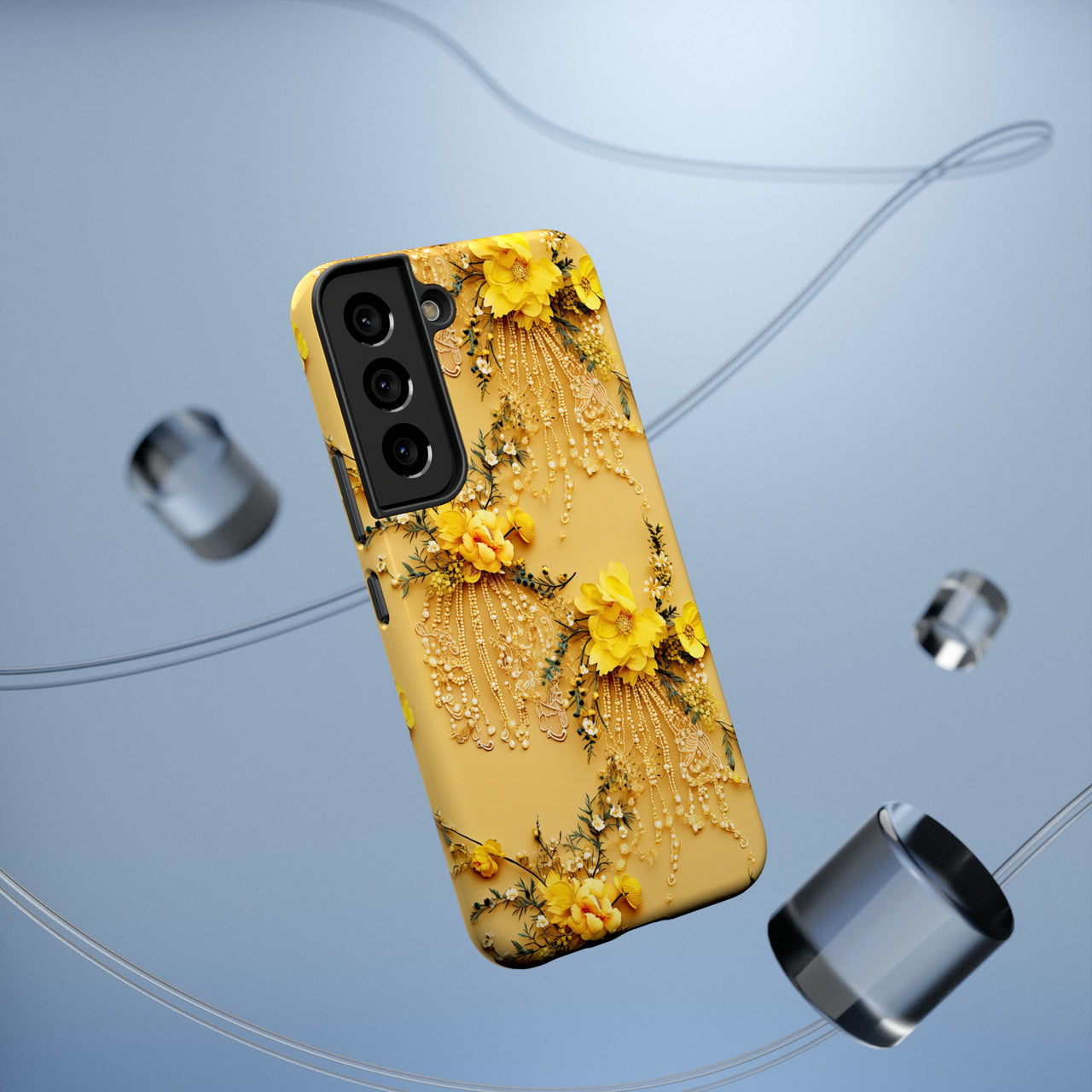 Floral Sunshine Impact-Resistant Case for Samsung Galaxy S22, Samsung Galaxy S22 Plus, and Samsung Galaxy S22 Ultra. Supports Wireless Charging.