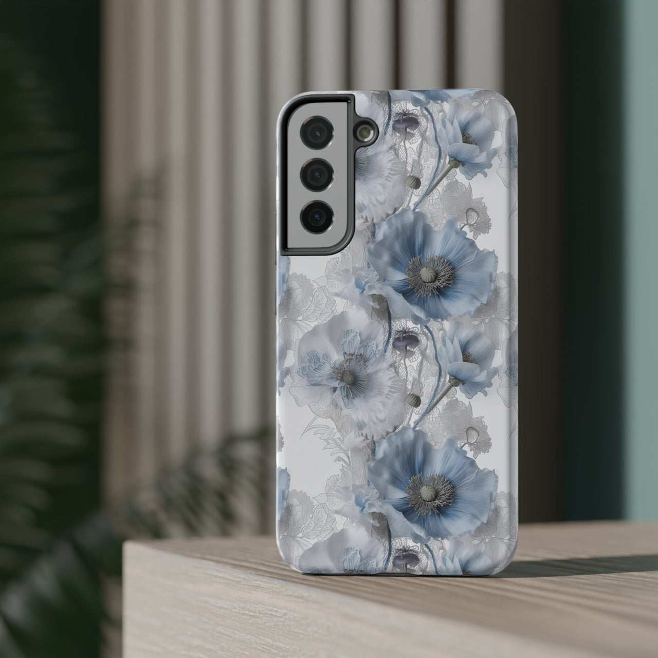 Himalayan Blue Poppy Impact-Resistant Cases for Samsung Galaxy S22, Samsung Galaxy S22 Plus, and Samsung Galaxy S22 Ultra. Supports Wireless Charging.