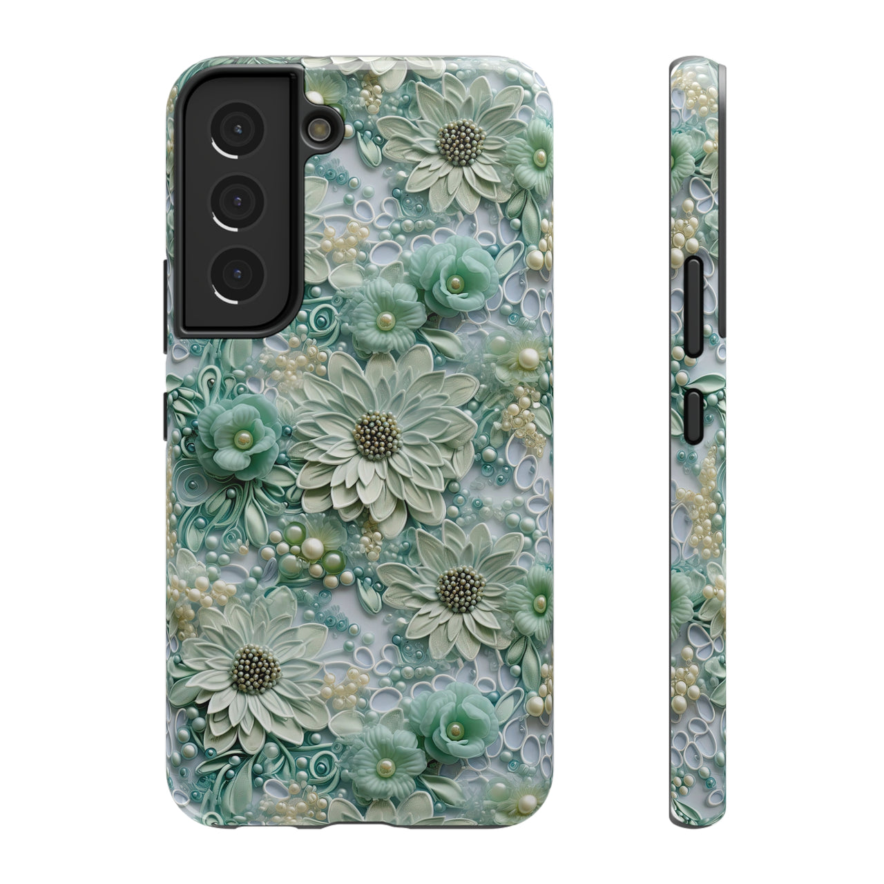 Teal Petals - Impact-Resistant Case for Samsung Galaxy S22, Samsung Galaxy S22 Plus, and Samsung Galaxy S22 Ultra. Supports Wireless Charging.