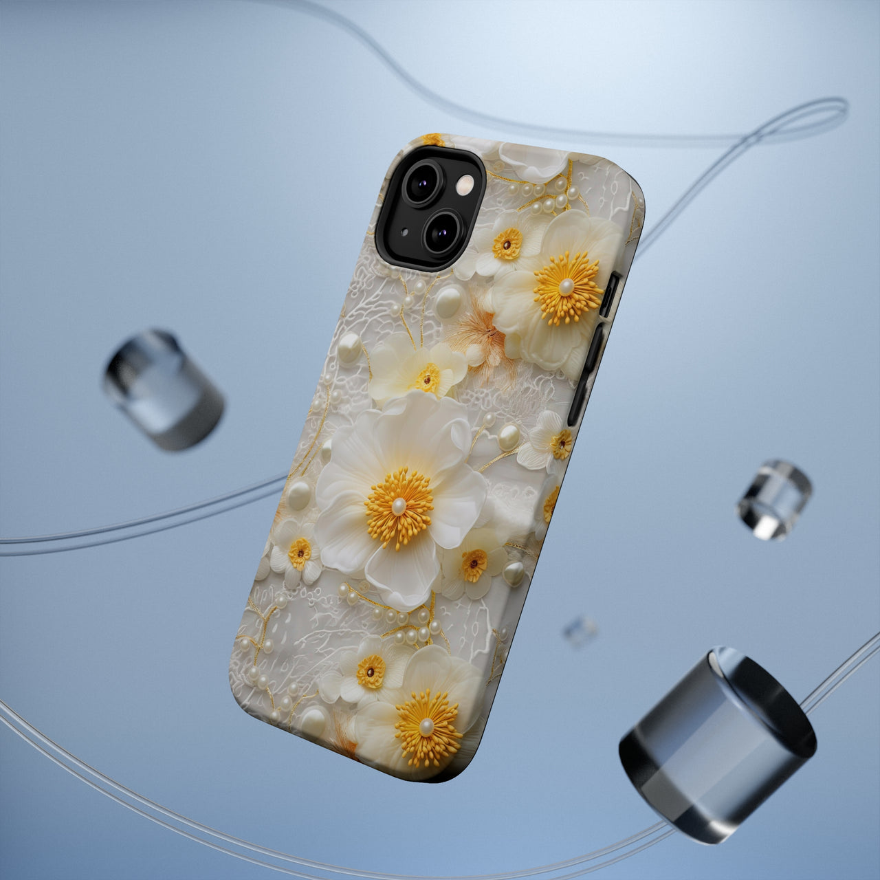 Yellow and White Floral MagSafe Tough Cases for iPhone 14, iPhone 14 Pro, iPhone 14 Plus, and iPhone 14 Pro Max