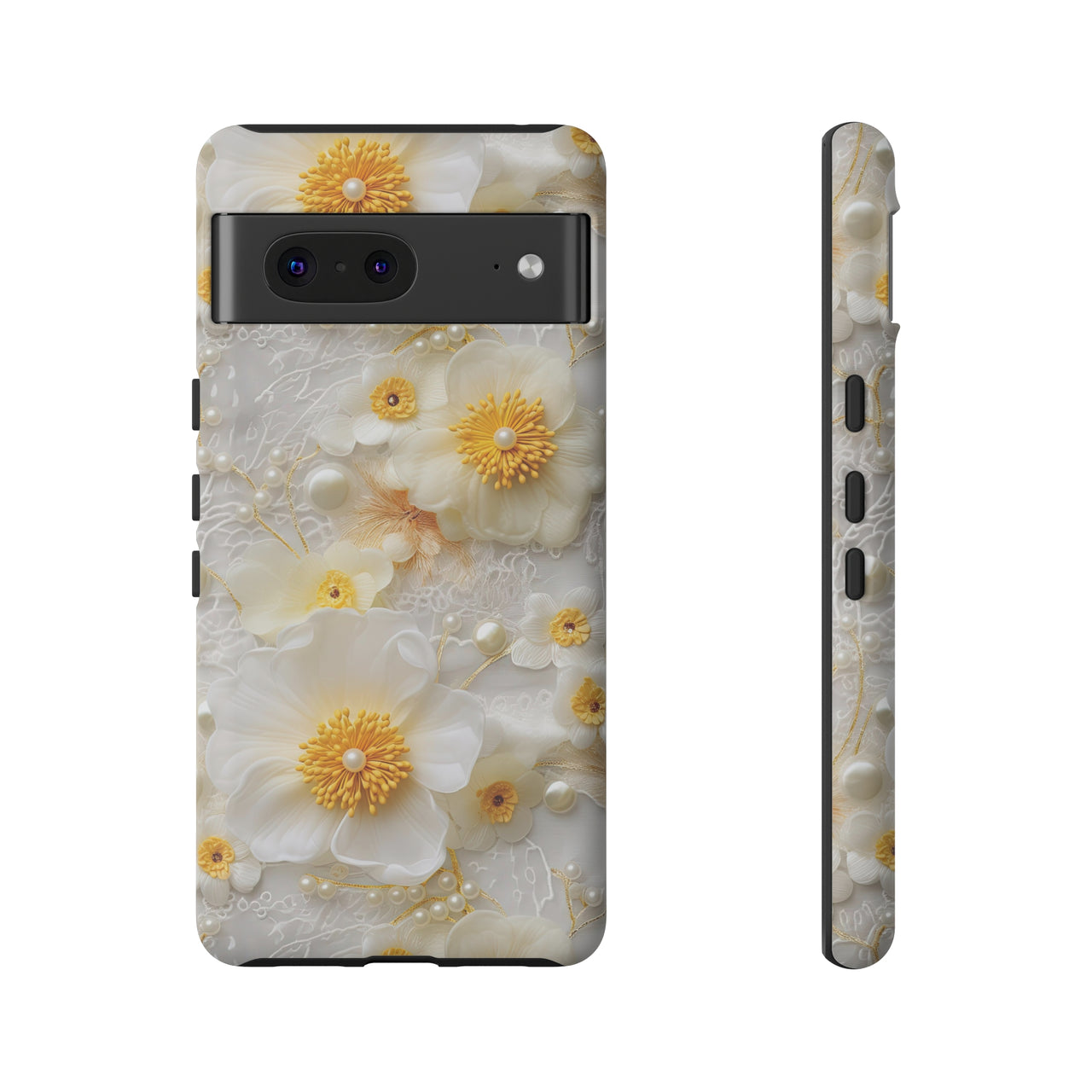 White and Yellow Floral Tough Case for Google Pixel 7